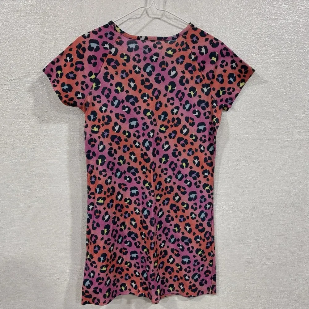 Wonder Nation Girls Pink Orange Multi Leopard Print Short Sleeve Nightgown